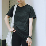 自制6-6韩国光版纯色竹节棉透气短袖T恤女式做旧做破水洗棉T上衣