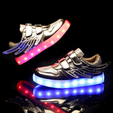 男童女童透气网面鞋板鞋LED闪灯USB充电翅膀韩版儿童运动鞋小孩鞋