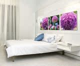 点缀美丽 客厅三联无框画钟表 卧室餐厅装饰画 墙壁挂画 紫色花卉