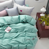 韩版绣花纯棉四件套全棉被套简约纯色床单4件套1.8m1.5米床上用品