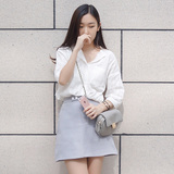 新款女衬衣夏季中袖宽松韩国版学生上衣中长款大码显瘦小立领格子