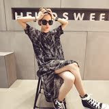 2016夏装新款女装韩版宽松薄款针织短袖连衣裙过膝长款罩衫潮个性