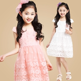 大童女装白色蕾丝连衣裙女童小女孩粉色裙子夏装12-13-15岁公主裙
