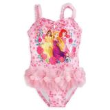 美国外贸原单儿童泳衣可爱女童连体裙式游泳衣粉色公主宝宝带帽子