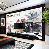 中式新款水墨画山水墙壁纸立体3D5D墙纸客厅书房电视背景手绘壁画