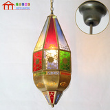 欧式全铜吊灯阿拉伯铜吊灯摩洛哥工程灯漫咖啡厅复古彩色玻璃吊灯