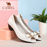 Camel/骆驼女鞋时尚通勤 真皮蝴蝶结鱼嘴水钻中跟单鞋 A61053606