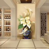 3D玄关壁纸 客厅走廊背景墙时尚家居马蹄莲竖版流行欧式墙纸壁画