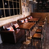 美式复古酒吧咖啡厅西餐厅桌椅组合实木甜品奶茶店餐桌椅卡座沙发