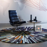 圆形毯藏蓝底色现代抽象图案地毯客厅茶几卧室设计感可定制椭圆形