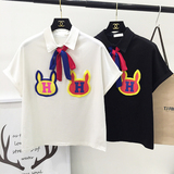 包邮 夏季韩版学院风可爱卡通兔子贴布系带休闲学生POLO短袖T恤女