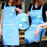 包邮围裙韩版时尚简约布艺蓝色笑脸背带厨房家用无袖餐厅背带围裙