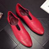 青年男韩国尖头皮鞋春季春款漆皮大红色男鞋发型师韩版个性休闲鞋