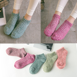 新款创意袜子女 糖果色竖条加厚船袜全棉素色袜针织低帮短袜女