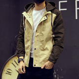 新品春秋季男士夹克修身韩版青少年立领可摘卸带帽外套学生茄克潮