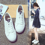 夏季皮面小白鞋女平底帆布鞋女士休闲鞋子白色板鞋女韩版学生球鞋