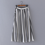 D46-7 日本单 夏季新款百搭撞色黑白条纹修身雪纺裙半身裙中长裙