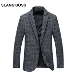 SLANG BOSS男士小西装外套休闲灰色格子西服男装单西潮流衣服薄款