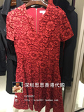 香港代购 BURBERRY/博柏利女红色蕾丝短袖直筒连衣裙45575271