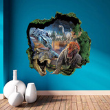 3D震撼恐龙世界动物墙贴画儿童房创意立体画男孩卧室背景装饰贴纸
