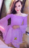欧洲站2016春装新款韩版潮夜店性感女装日系甜美长袖喇叭袖连衣裙