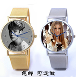 Justinbieber艾薇儿贾斯汀比伯手表周边同款不锈钢带学生照片表