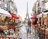 数字油画diy包邮 城市风光手绘画亚麻 巴黎铁塔和花街40*50 60*75