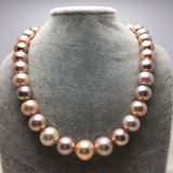 爱迪生天然珍珠项链 12-13-14-15-16mm正圆 强光炫彩混彩紫色粉色