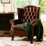 美式欧式复古怀旧休闲真皮艺老虎椅单人沙发新古典会所样板房沙发