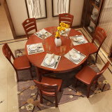 实木餐桌 小户型折叠伸缩餐桌椅组合6人橡木圆桌简约现代圆形饭桌
