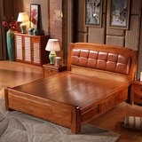 东尚 中式实木橡木床1.5/1.8米 单人床 高箱储物床 软靠双人皮床