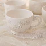 出口欧美白色做旧乡村浮雕陶瓷咖啡杯 意式咖啡杯 法式咖啡杯欧式