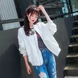 韩国秋季新款宽松廓形蝙蝠袖白色学生棉布棒球服夹克短外套上衣女