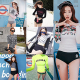 特价女比基尼2016韩版新款米奇印花拼色长袖分体游泳衣防晒泳装