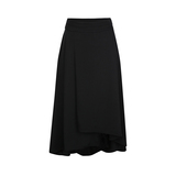 FirstBlack工作搭配系列前短后长开叉半裙 黑色设计感中长裙A字裙