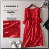 红色连衣裙2016春夏装新款蕾丝网纱女裙中袖裙子 修身性感礼服裙