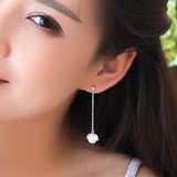 韩国珍珠耳环长款 吊坠s925纯银针水晶耳坠女 气质 防过敏 日韩版