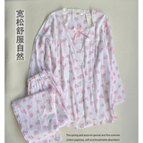外贸日单日本原单全棉纯棉纱布月子服女士长袖孕妇装哺乳喂奶睡衣