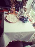 【富山商店】zakka北欧自制原创白色帆布桌布彩色毛球花边圣诞节