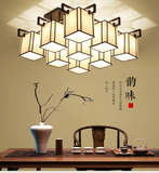 新中式吸顶灯方形客厅布艺简约中国风大古典复古卧室餐厅书房灯具