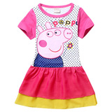 佩佩猪童装 4-6-8-9岁女童夏季纯棉长袖连衣裙中童衣服儿童裙子