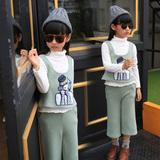 女童秋款三件套装韩版儿童高领体恤衫中大女孩时尚9分裤马甲套装