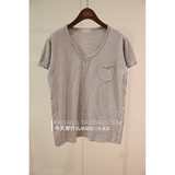 韩国东大门正品代购2016夏季新款女装V领口袋10色纯色纯棉短袖T恤