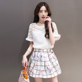 2016韩版夏装新款棉麻蕾丝拼接包裙两件套时尚套装修身短裙女潮流