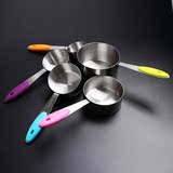 无磁不锈钢量勺量杯套装 5件组合量匙 硅胶手柄防滑耐用 烘焙工具