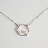 韩国925纯银简约几何形六边形珍珠吊坠项链套链锁骨链女