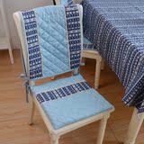 东南亚异域中式布艺椅子薄垫子餐椅坐垫板凳绗缝餐椅垫靠背套蓝色