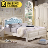 简约美式双人床欧式白色实木柱床皮床1.8米1.5米卧室双人床软包床