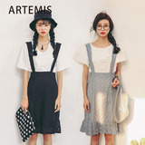 ATMS 2016夏装新款韩版甜美高腰显瘦中裙蕾丝背带半身裙子 女