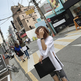 女装夏装2016韩版个性七分袖T恤女纯色性感开叉中长款宽松上衣